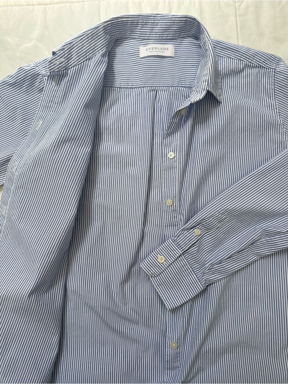 Small Everlane Blue & White Stripe 100% Cotton Button-Up Shirt Menswear Inspired